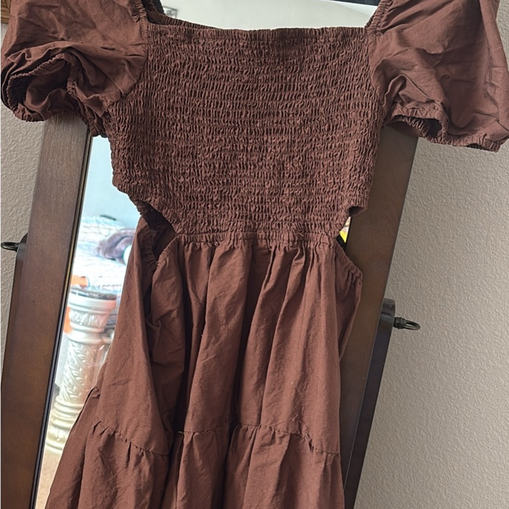 Elegant Brown Smocked Dress